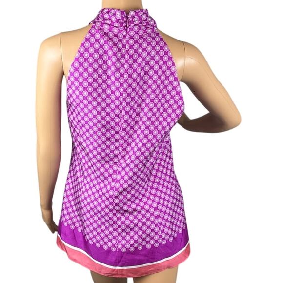 Banana Republic Silk Twist Front Blouse Moroccan Print Sleeveless Lined Size 8 - Picture 3 of 8